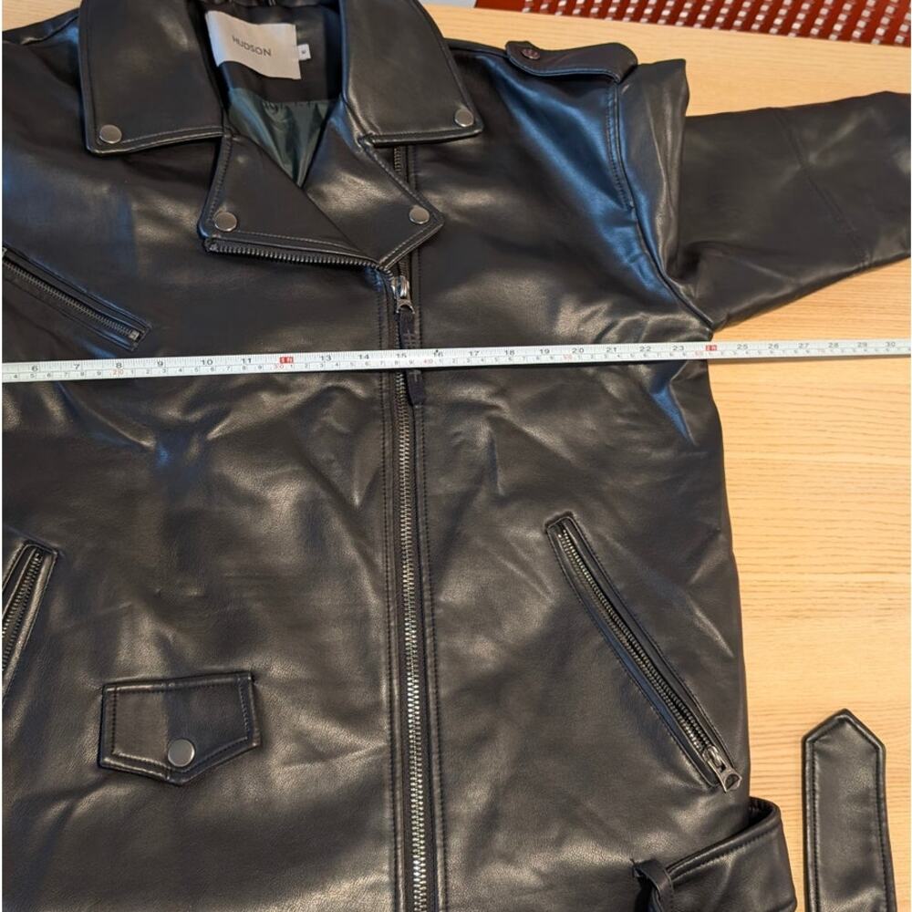 Hudson Jacket Womens M Black Oversized Vegan Leather Moto Biker Full Zip - Picture 6 of 10